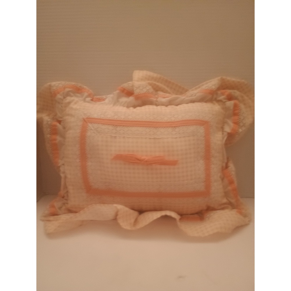 Vintage 15x12" Peach Throw Pillow Lace Ruffle JCPenney